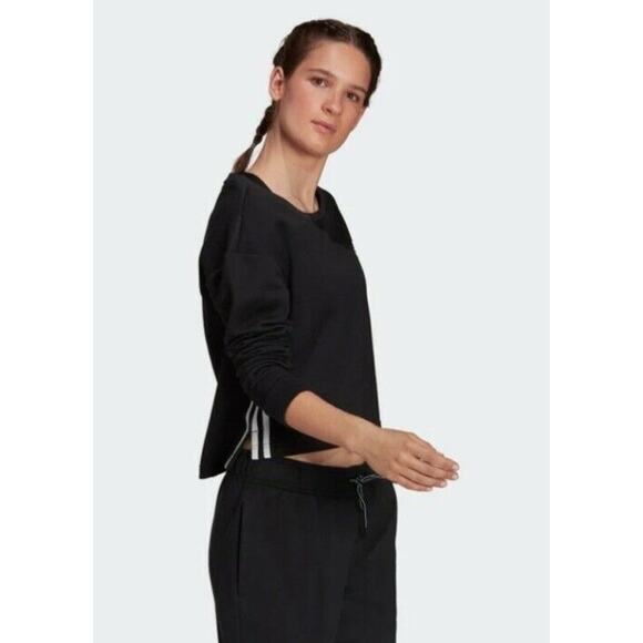 Adidas Primegreen Women's Fleece Loose Cropped 3-Stripes Sweatshirt 2XL Black - Picture 6 of 10